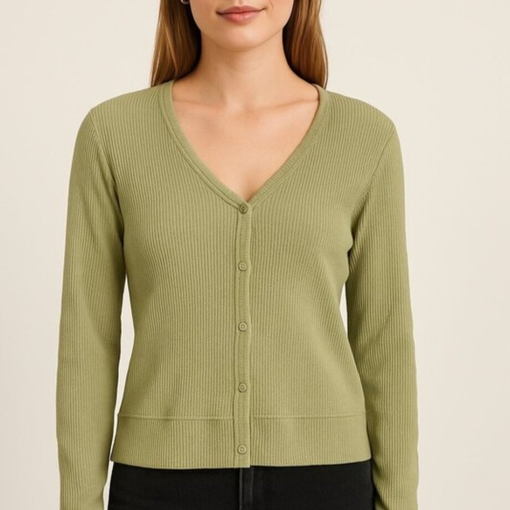 Pact Olive V-Neck Cardigan Sweater